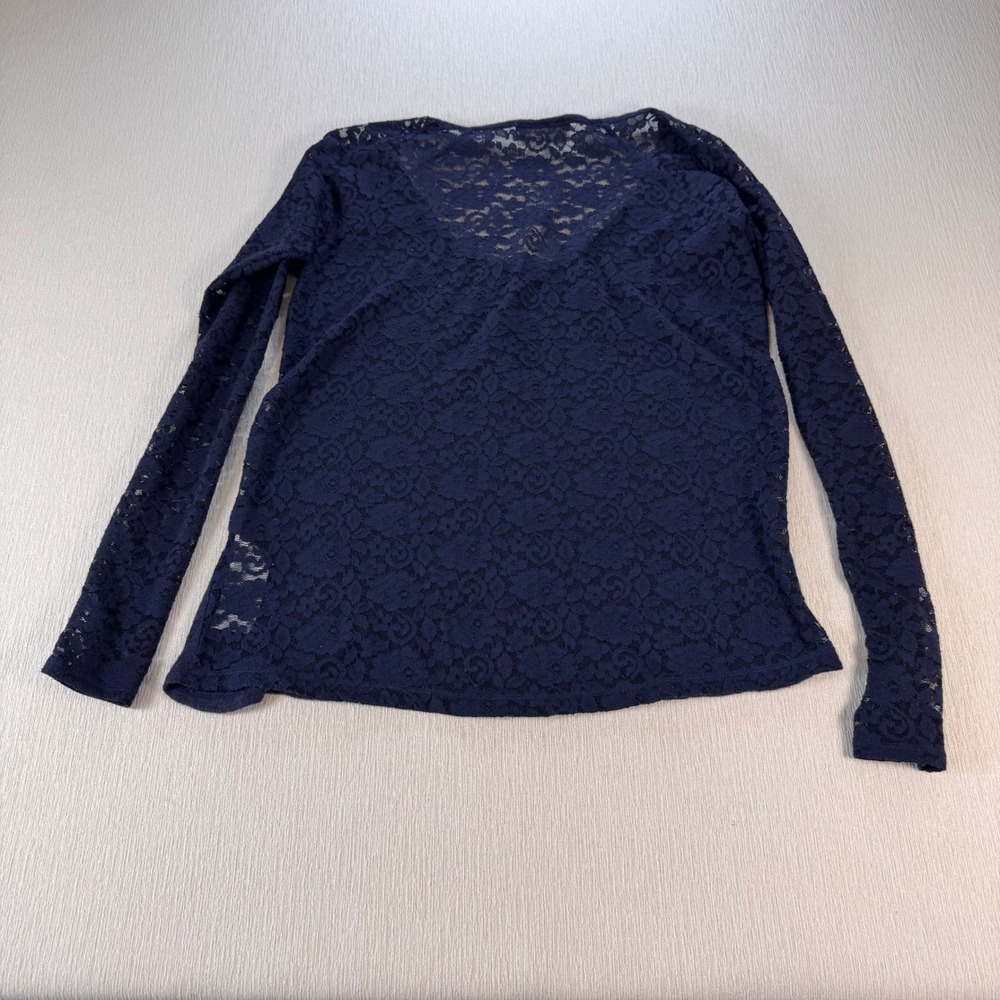 Abercrombie & Fitch Navy Blue Lace Back Long Sleeve Henley Top Small S - Picture 6 of 8